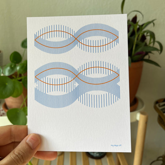 Zwei Linien, viele Impulse – eine grafische Schwingung in Blau und Orange.